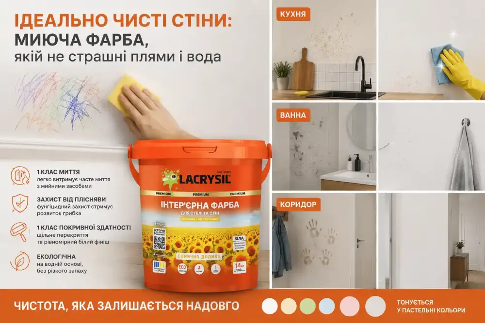 Ідеально чисті стіни: миюча фарба, якій не страшні плями і вода