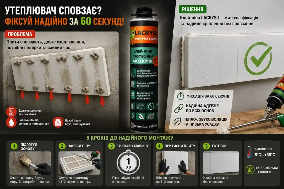 Чому утеплювач сповзає зі стіни та як надійно зафіксувати його за 60 секунд